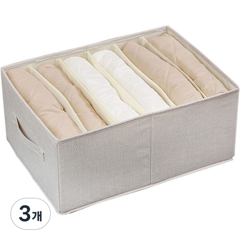 하늬통상 패브릭 특대형 6칸 의류 정리함, 3개, 베이지