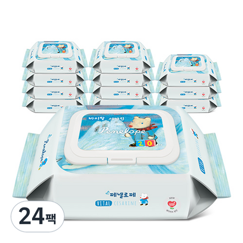 페넬로페 바이탈 플러스 세자린 저자극 아기물티슈 휴대용 캡형, 20매, 24팩