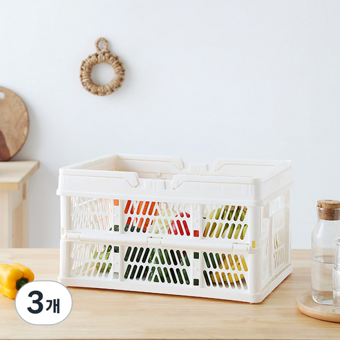 마켓비 KONTINO 폴딩바스켓, 원톤화이트, 33L, 3개