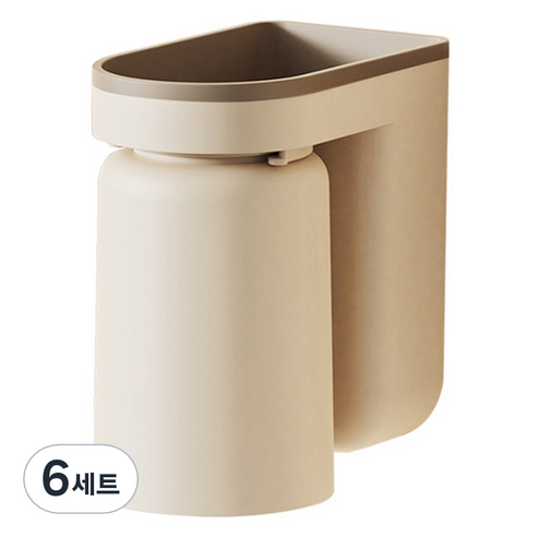무타공 벽걸이 칫솔꽂이 양치컵, 베이지, 6세트