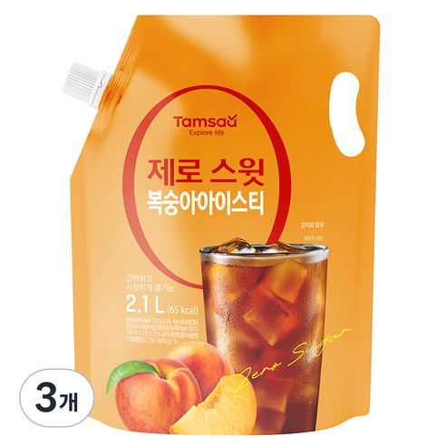 탐사 제로 스윗 복숭아 아이스티, 3개, 2.1L