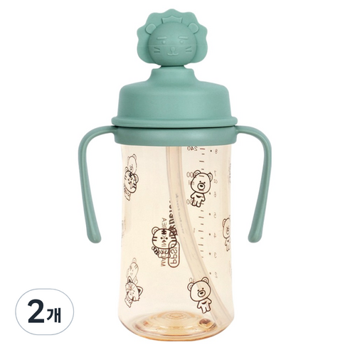 베베락 유아용 PPSU 실리콘 토퍼 빨대컵 270ml, 딥그린, 2개