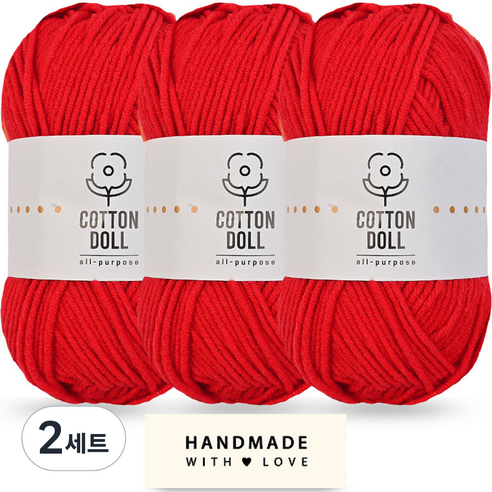 니뜨 코튼돌실 50g x 3p + 코튼 라벨 세트, 2세트, 17 레드