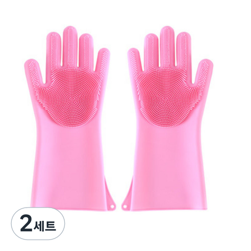 키워도 수세미 실리콘 주방용 장갑 210g B66, 핑크, 2세트