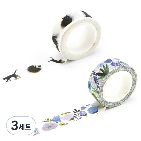 라이프포인트 내츄럴 일러스트 마스킹 테이프 05보라별꽃 세트, 05보라별꽃, 14고양이, 3세트