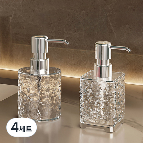 모나코올리브 샹드리에 세제 디스펜서 원형 300ml + 사각 300ml 세트, 투명, 4세트