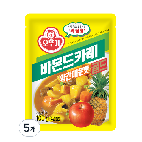 오뚜기 바몬드 카레 골드 약간매운맛 과립형, 100g, 5개