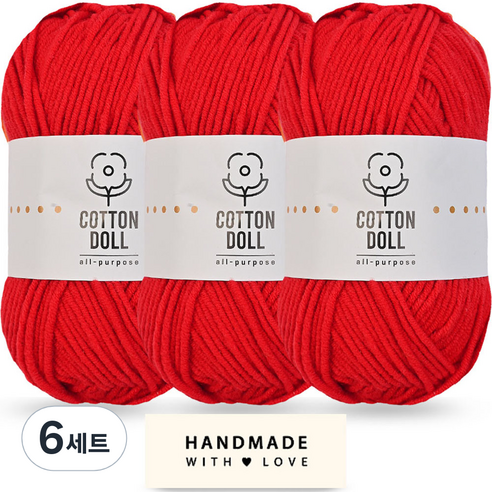 니뜨 코튼돌실 50g x 3p + 코튼 라벨 세트, 6세트, 17 레드