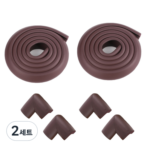ECOM 모서리 보호대 고급 2p + 코너 보호대 4p 세트, 2세트, 다크월넛
