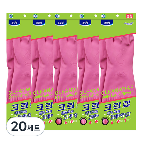 크린랲 매일쓰는 고무장갑 양손 세트, 핑크, 중(M), 20세트