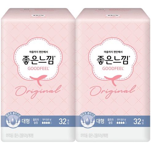 좋은느낌 오리지널 울트라슬림 생리대 날개형, 대형, 32개입, 2팩