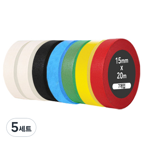 다다 레인보우 마스킹테이프 15mm x 20m 7개입, 혼합색상, 5세트