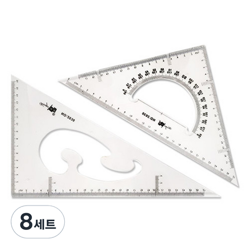 블루마토 삼각자 2종 세트 1 NO.2030, 혼합 색상, 8세트