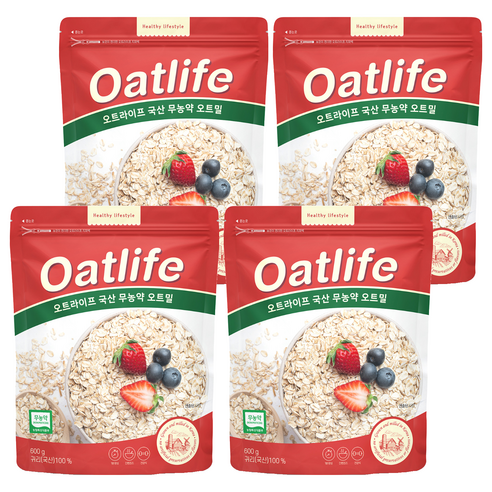 오트라이프 국산 무농약 오트밀, 600g, 4개
