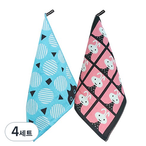 북유럽풍 순면 일러스트 면행주 2종 세트, 4세트, 018 써클캣스카이, 랜덤발송