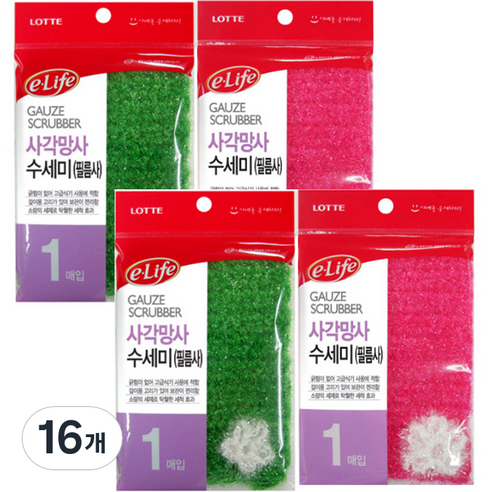 롯데이라이프 사각 망사 수세미 랜덤발송, 1개입, 16개