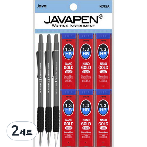자바펜 엠보샤프 1.3mm 3p + 나노골드 샤프심 1.3mm HB 6p, 다크그레이(엠보샤프), 2세트