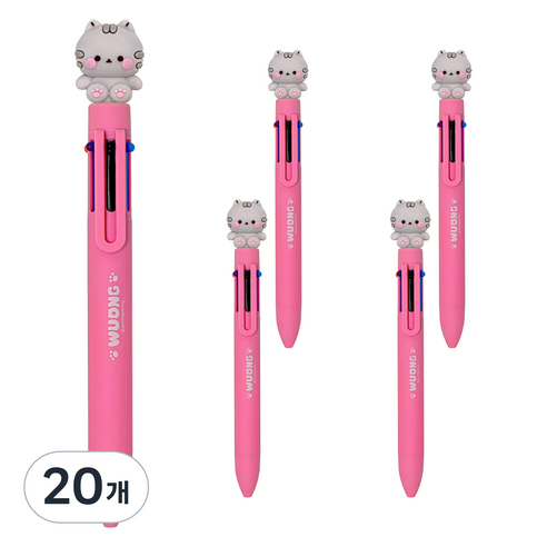 iiGEN 다꾸 캐릭터 우옹이 6색 볼펜 0.7mm, 그레이 고양이, 20개