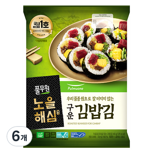 풀무원 노을해심 김밥김 20매, 40g, 6개