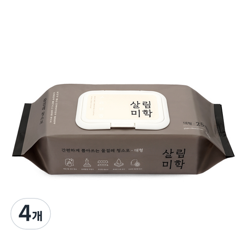 살림미학 물걸레 청소포 대형 25매, 4개