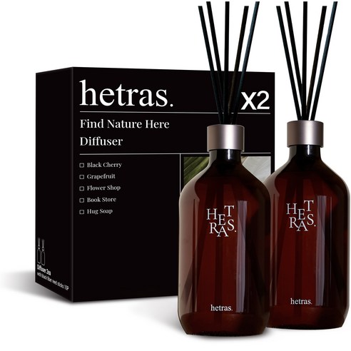 Hetras Premium Large Capacity Diffuser 500 ml 2p Gift Set, Hotelwood Scent, 2p