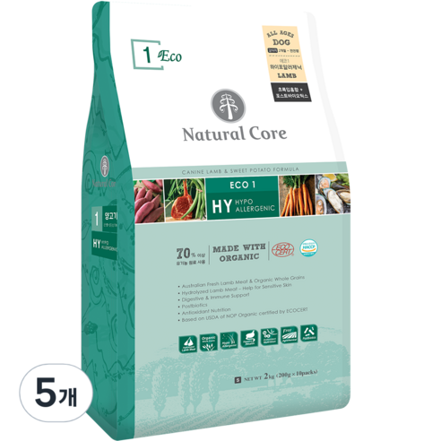 네츄럴코어 전연령 ECO1 하이포알러지 강아지 건식사료, 1kg, 5개
