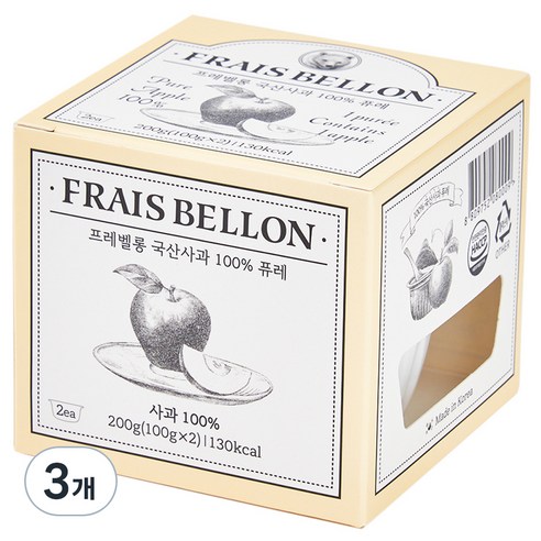 프레벨롱 국산 과일퓨레, 사과, 200g, 3개