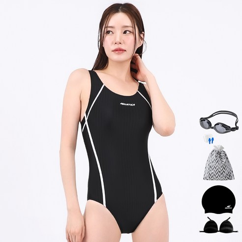 아쿠아티카 여성용 원피스 수영복 AQA1503 + 일반용 수경 6종세트