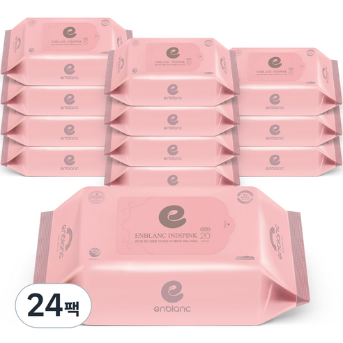 앙블랑 세이프 아기물티슈 인디핑크 휴대리필 63gsm, 63g, 20매, 24세트