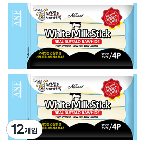 ANF 화이트 밀크스틱 강아지껌 4p, 밀크맛, 55g, 12개