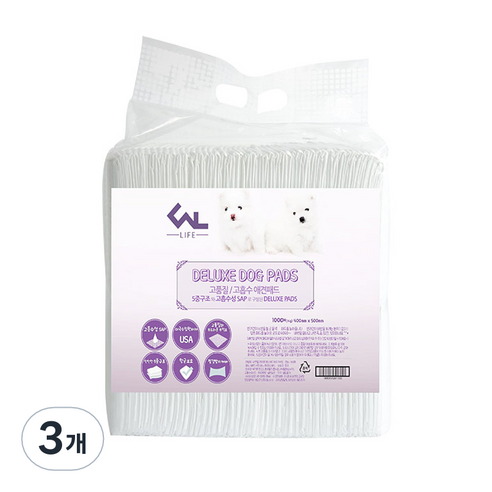 CNL life 디럭스 보급형 애견패드 14g x 100p, 3개 배변패드 CNL life 디럭스 보급형 애견패드 14g x 100p, 3개 배변패드