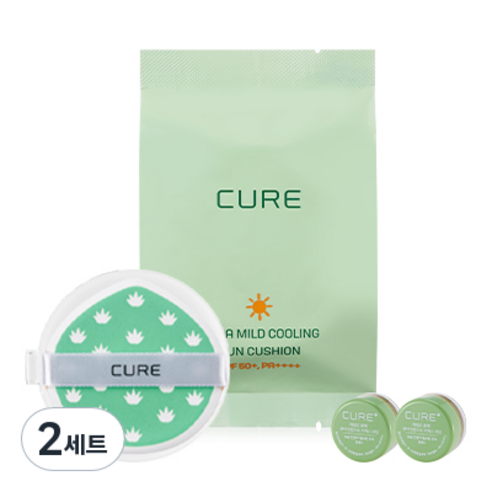 김정문알로에 라 센스 로에 큐어 아쿠아 마일드 쿨링 선쿠션 SPF50+ PA++++ 리필용 + 미니 2X 크림 3.5g x 2p 세트, 2개