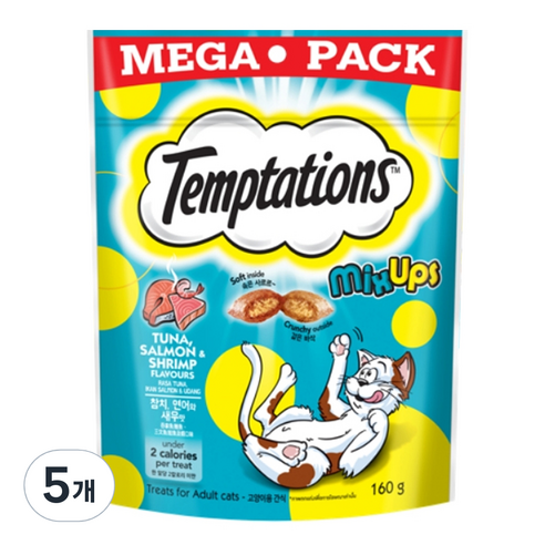 템테이션 믹스업 고양이간식, 혼합맛(참치/연어/새우), 160g, 5개