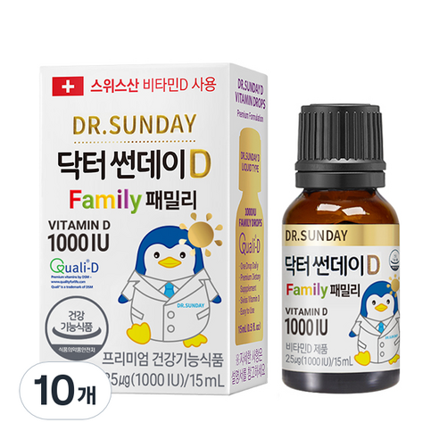 닥터썬데이D 패밀리 1000IU 비타민 영양제, 15ml, 10개
