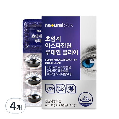 내츄럴플러스 초임계 아스타잔틴 루테인 클리어, 30정, 4개