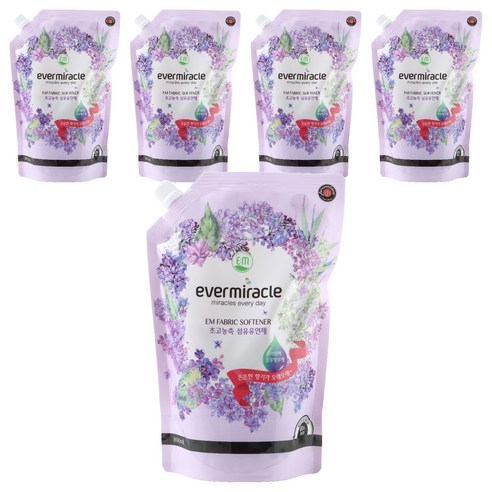 에버미라클 EM 초고농축 섬유유연제 라일락 블루밍 부케 리필, 5개, 800ml