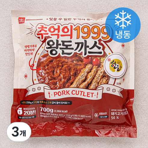 잇웨이브 추억의 1999 왕돈까스 (냉동), 700g, 3개