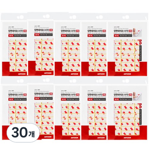 아트사인 양면 테이프 사각 0621 35 x 10 x 1 mm, 흰색, 30개