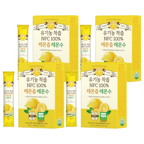 헬로바이오 유기농 착즙 NFC 100퍼센트 레몬즙 레몬수 14p, 280g, 4개