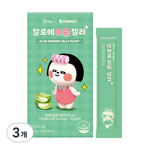 GRN 알로에 이뮨 젤리 플러스 14p, 280g, 3개