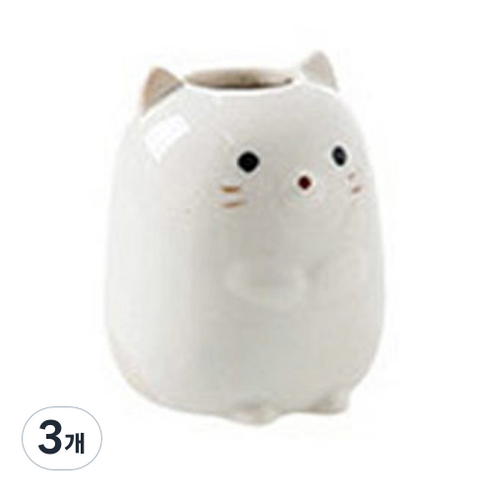애니멀 다용도 칫솔꽂이, 화이트고양이, 3개