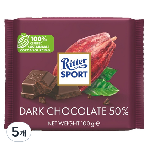 리터스포트 다크 초콜릿 50%, 100g, 5개