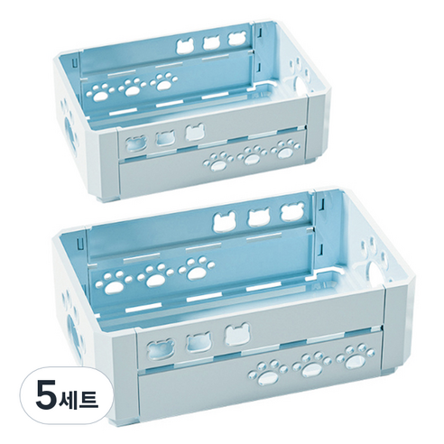 맙소샵 파스텔 접이식 다용도 정리 바구니 2종 세트, 블루, 5세트