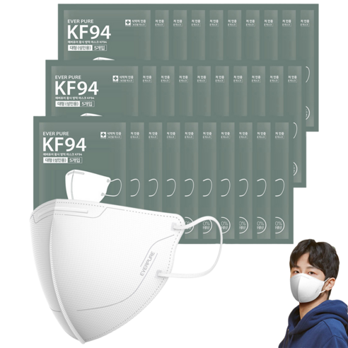 리벤스 에버퓨어 새부리형 황사방역마스크 대형 KF94, 화이트, 60개, 5개입