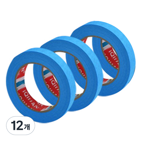 iQIHAN 칼라 마스킹 종이테이프 15mm x 15m, 블루, 12개