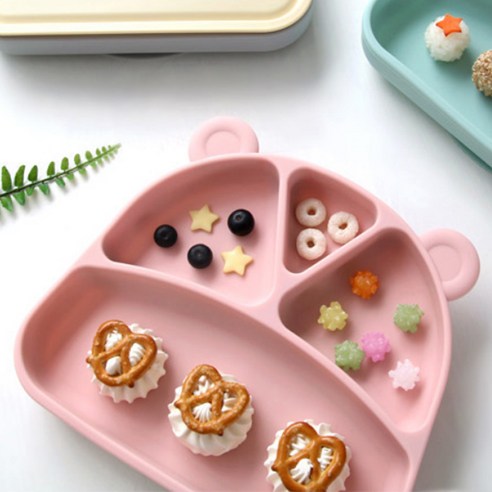 마이엘리 실리콘 흡착식판 파우치세트, 핑크, 식판 + 덮개 + 파우치, 1개