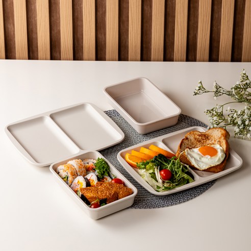 아띠홈 밀프렙 도시락 2p + 슬림 식판 2p 세트, 크림, 1세트