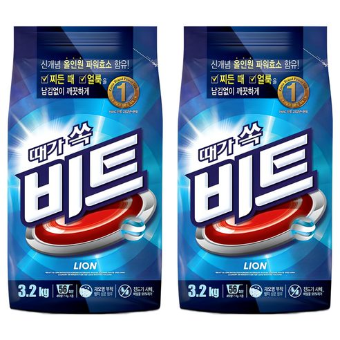 비트 분말세제 일반용 리필, 3.2kg, 2개