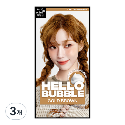미쟝센 뉴 헬로버블 염색제, 10GB 골드브라운, 3개