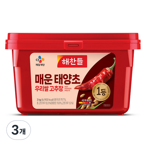 해찬들 매운 태양초 우리쌀 고추장, 3kg, 3개